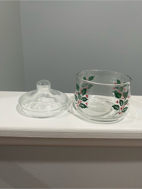 Indiana Glass Other - Vintage Indiana Glass Holly & Berries Apothecary Style Holiday Snack Jar & Lid